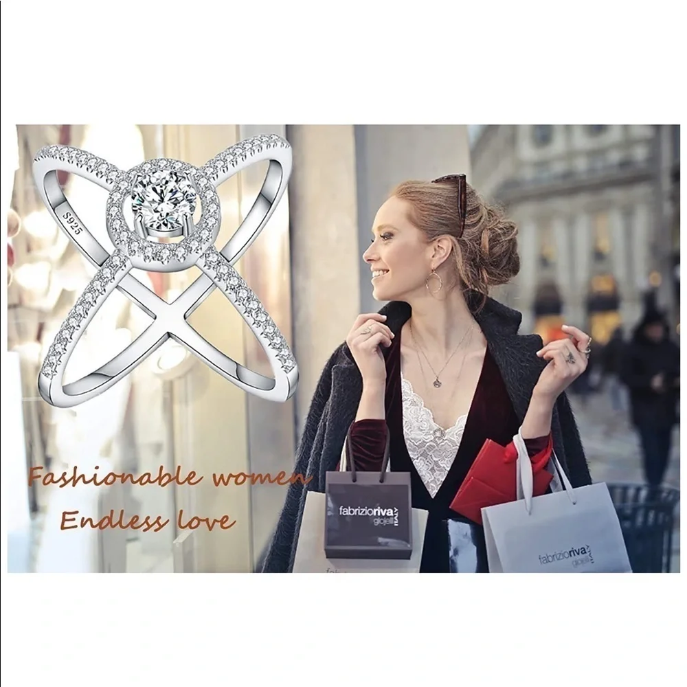 Sterling Silver ENDLESS LOVE Cubic Zirconia Criss Cross Ring Size 9